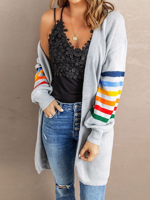 Striped Long-Sleeve Relaxed Contrast Cardigan