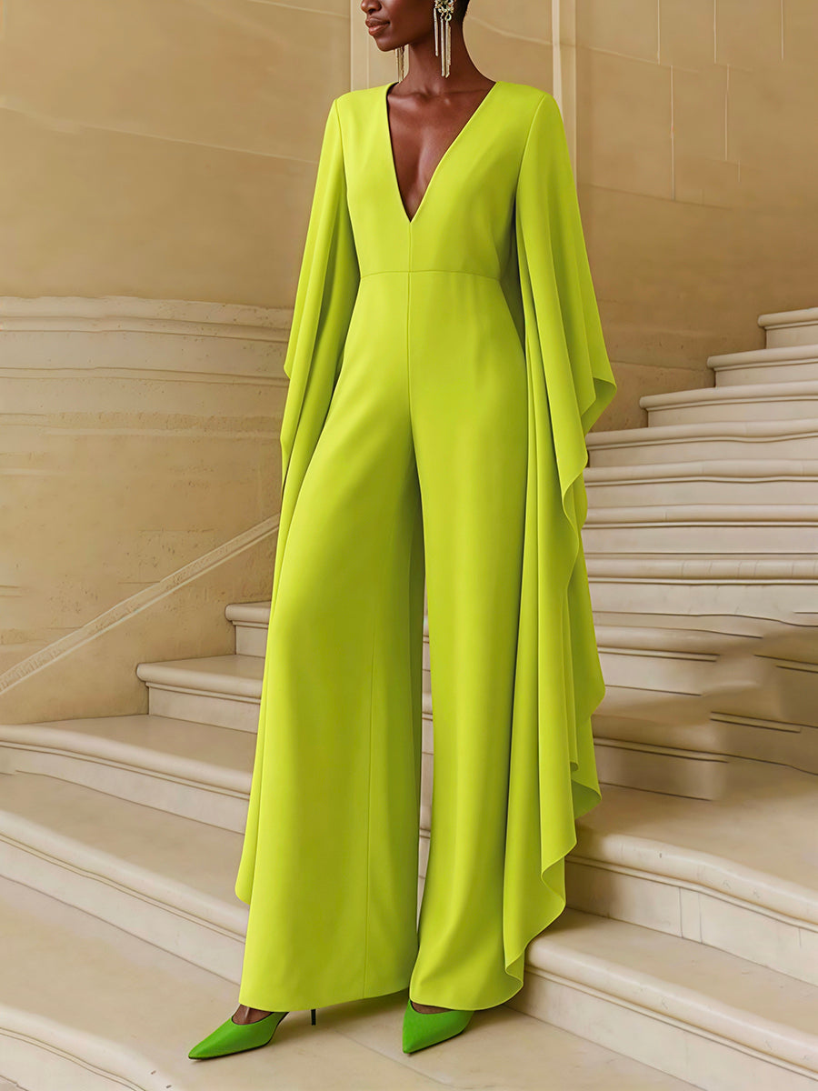 High-Waist V-Neck Pocket Jumpsuit