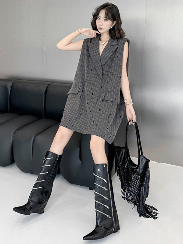 Striped Sleeveless Relaxed Vest