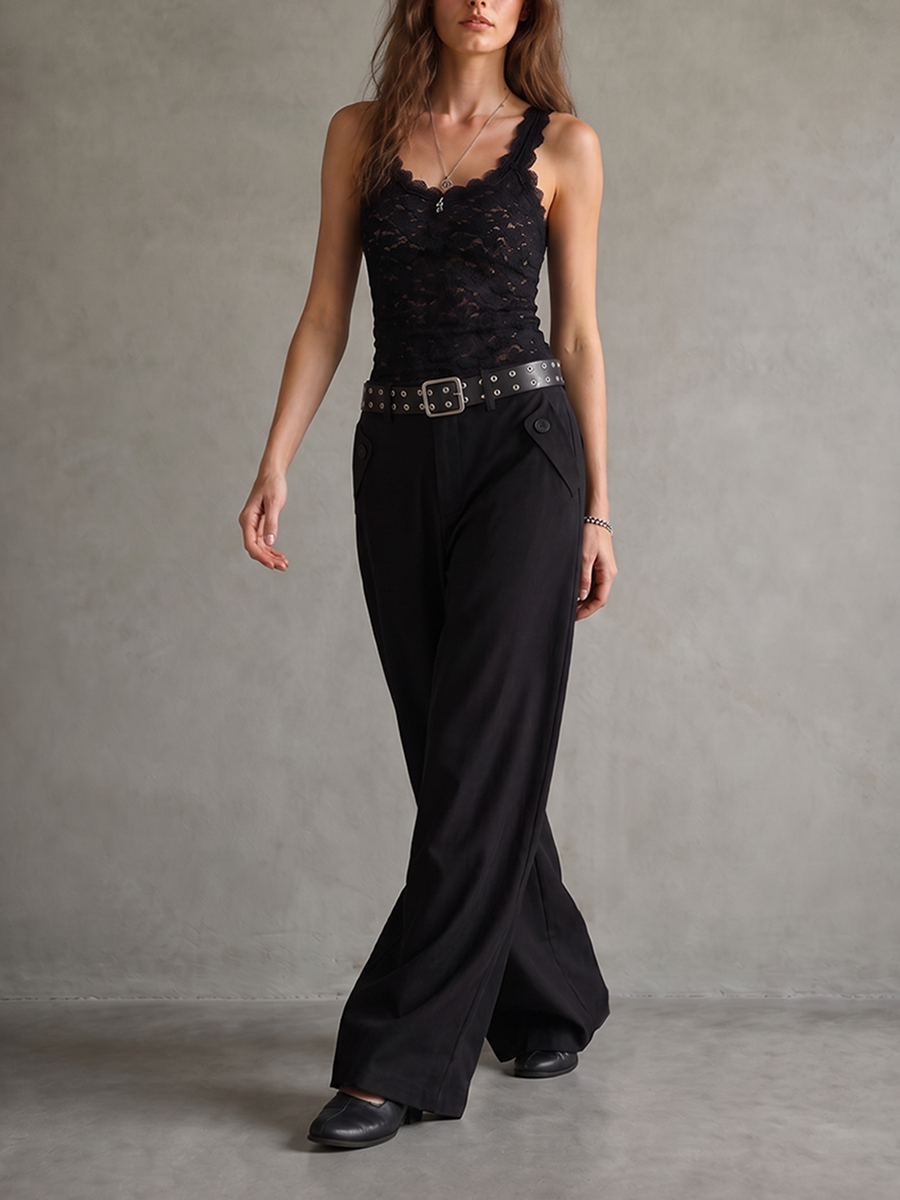 Wide-Leg Button-Detail Belted Pocket Belt