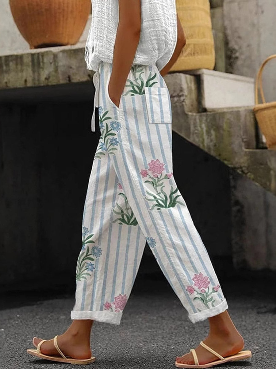 Printed High-Waist Plus Size Drawstring Pants
