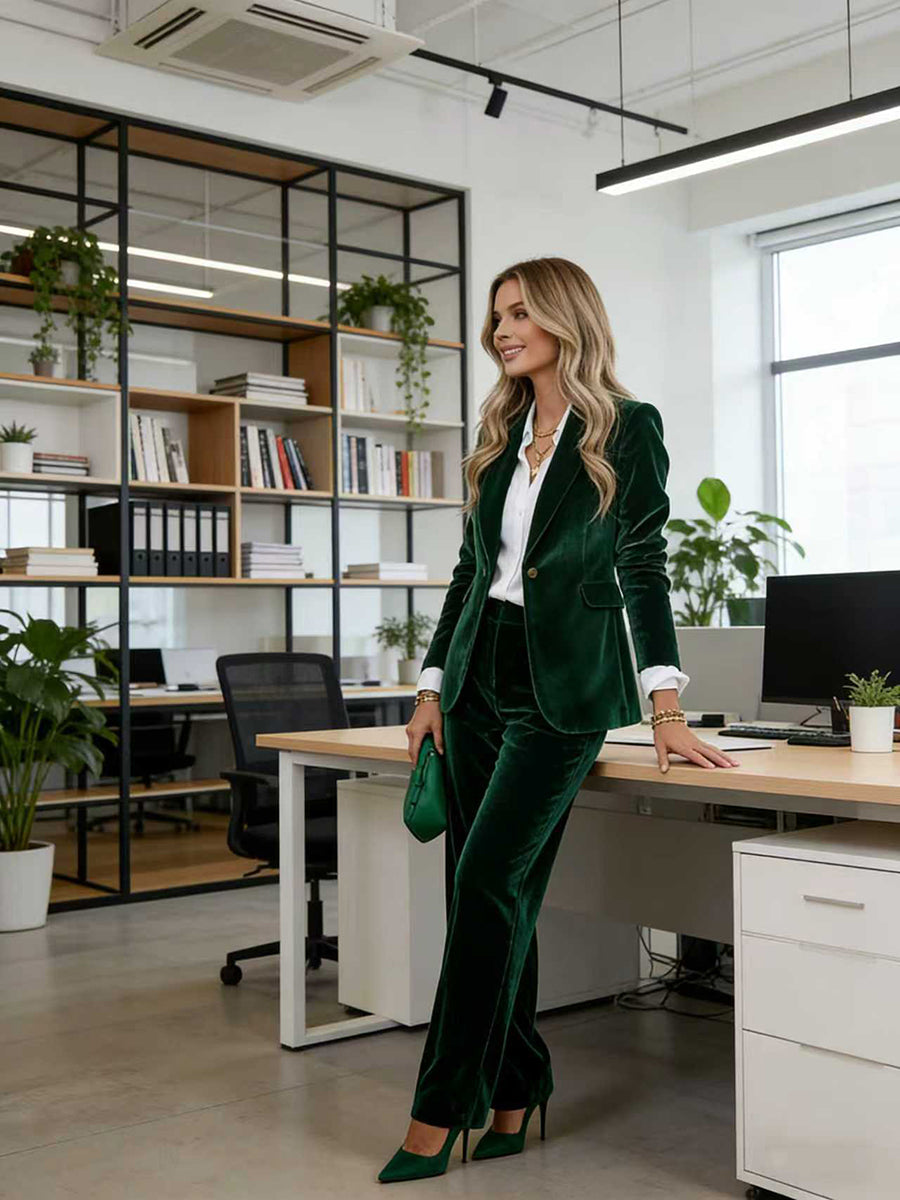 Notch-Collar Button-Detail Long-Sleeve Blazer