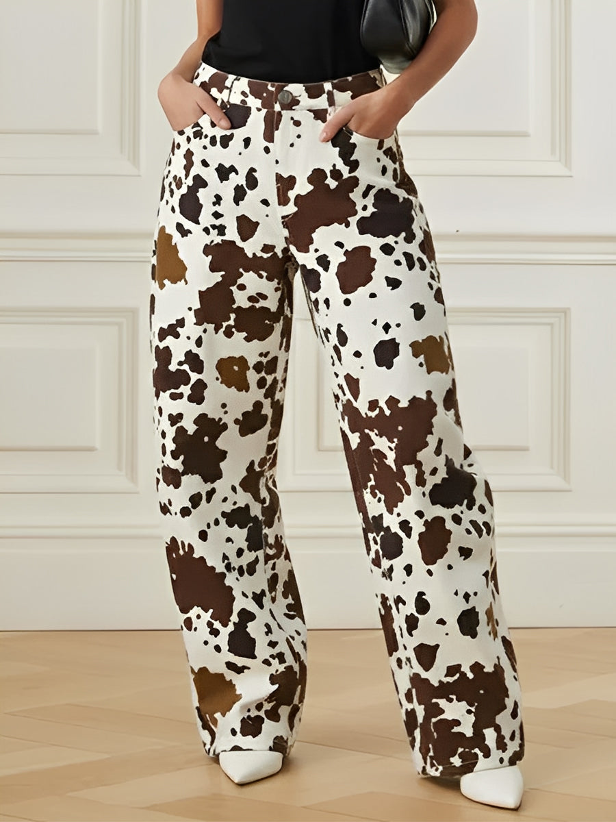 Printed High-Waist Contrast Pants