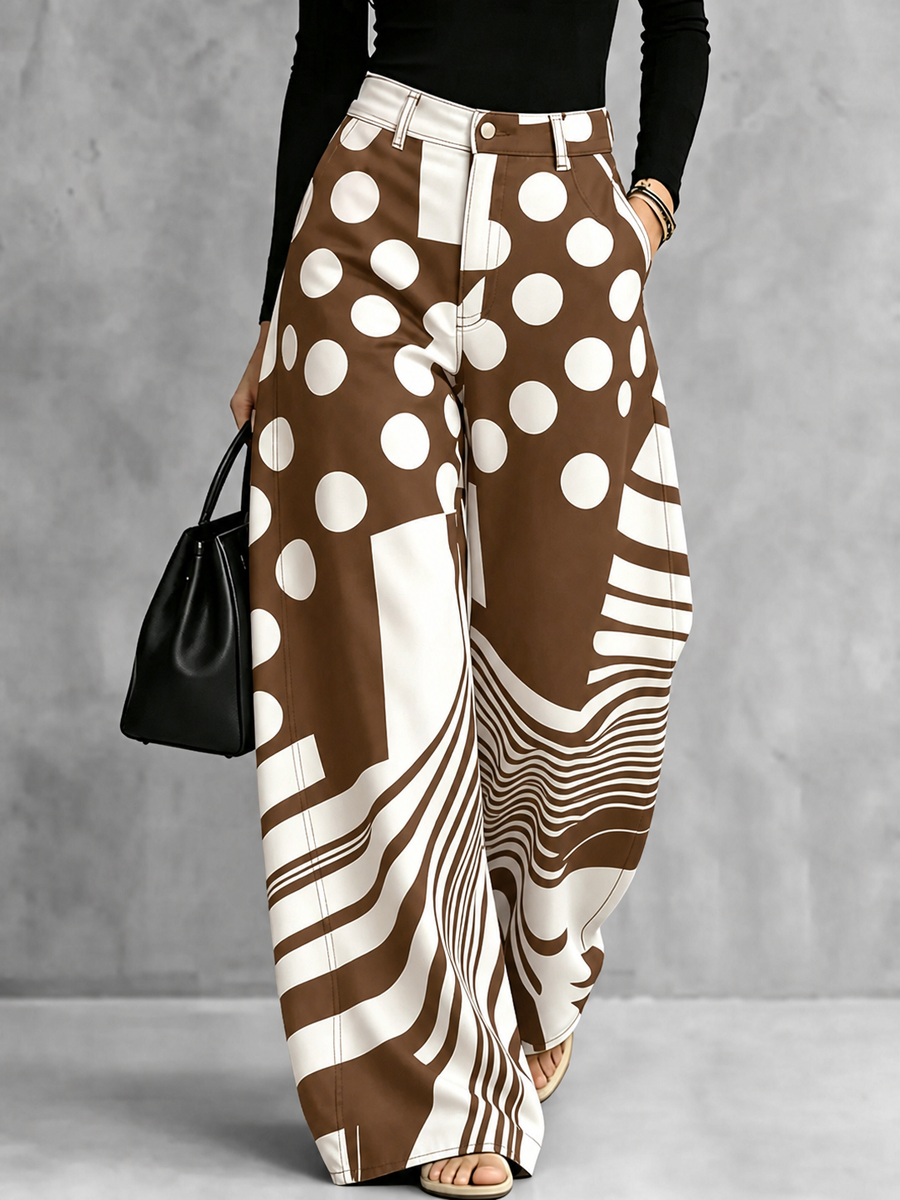 Striped Wide-Leg Button-Detail Zip Pants
