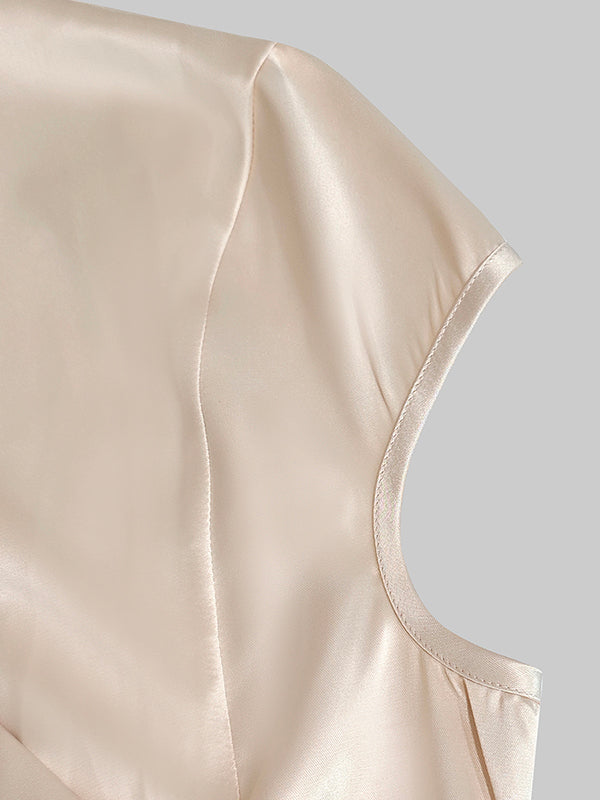 V-Neck Button-Detail Cap-Sleeve Relaxed Vest
