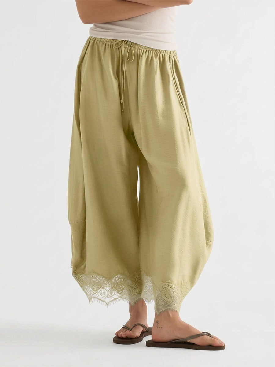 Wide-Leg Drawstring Pocket Elastic Pants