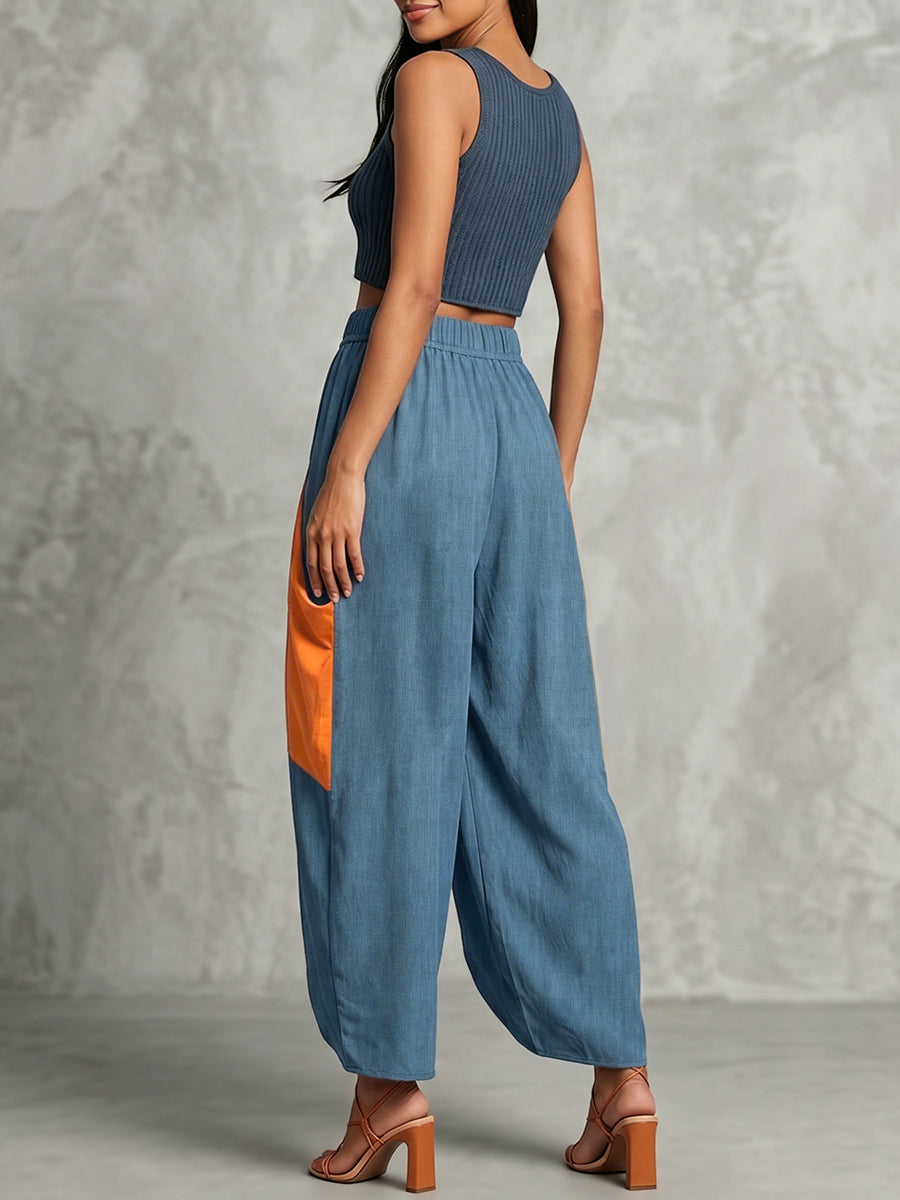 High-Waist Pocket Elastic Relaxed Pants