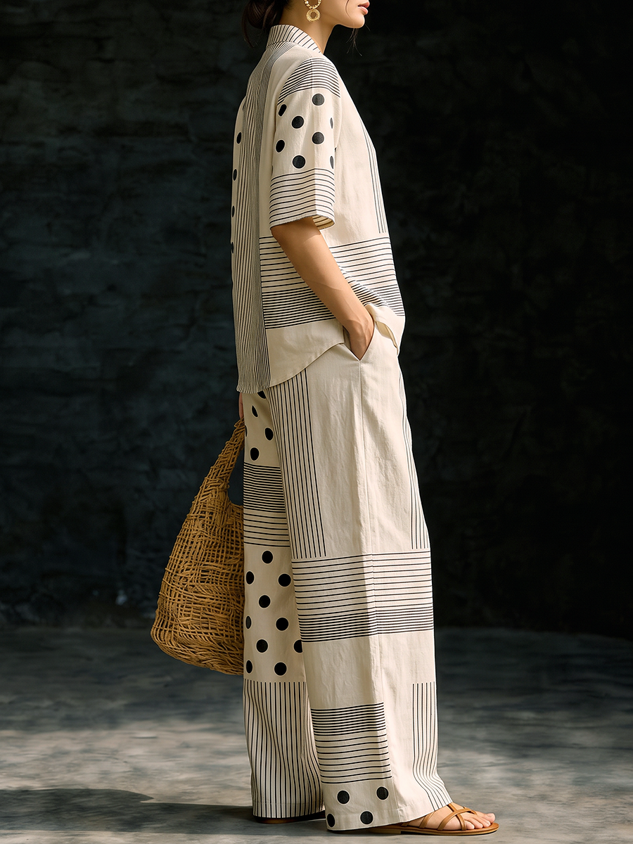 Striped Wide-Leg Pocket Relaxed Pants