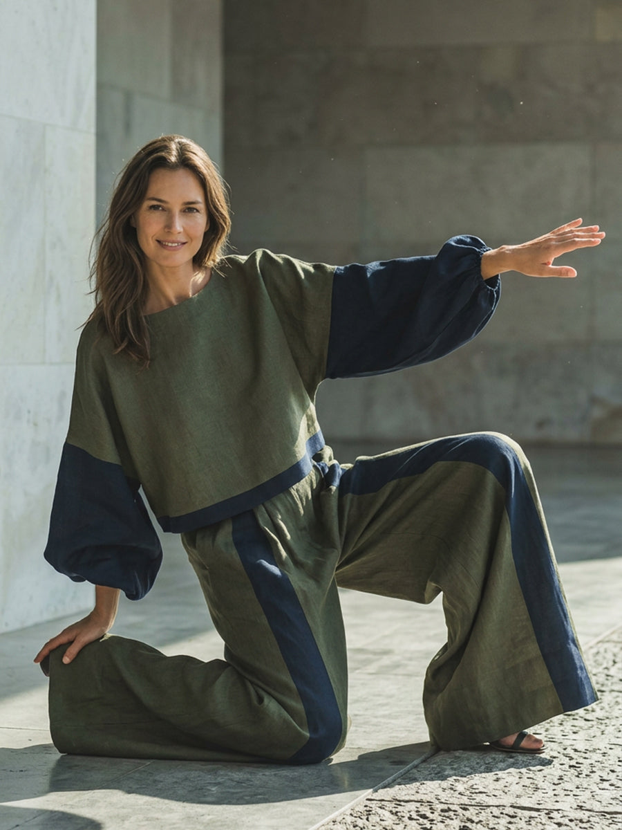 Wide-Leg High-Waist Pocket Elastic Pants
