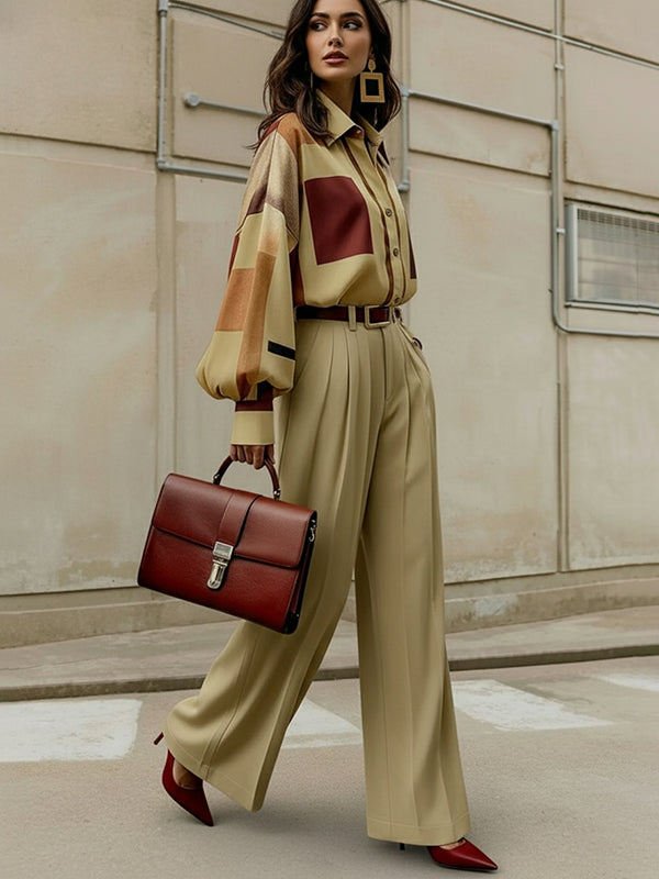 Wide-Leg High-Waist Pleated Pocket Belt
