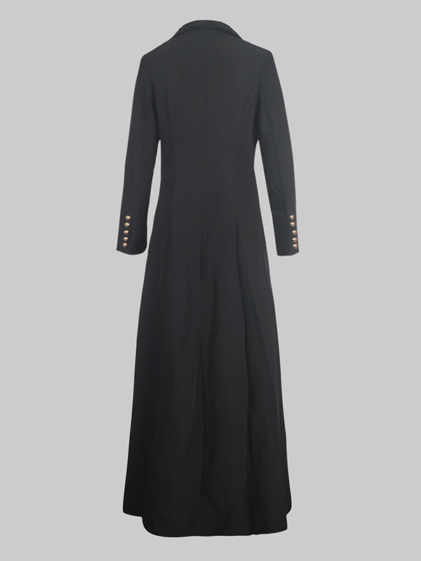 Notch-Collar Side-Split Long-Sleeve Jacket