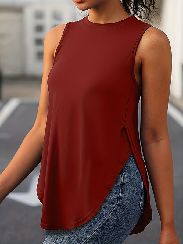 Round-Neck Side-Split Sleeveless Relaxed Cover-Up