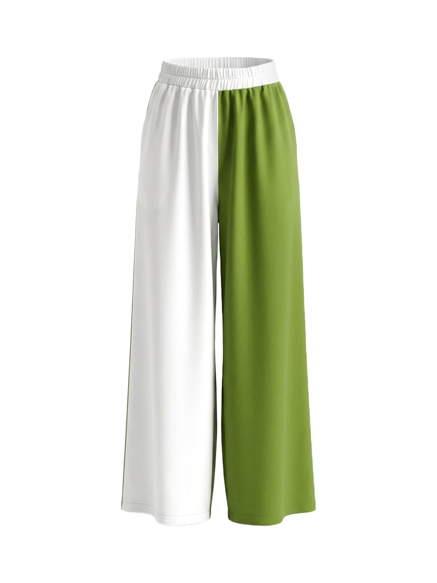 Wide-Leg High-Waist Pocket Contrast Pants