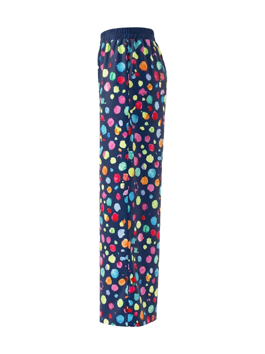 Polka Dot Wide-Leg High-Waist Pocket Pants