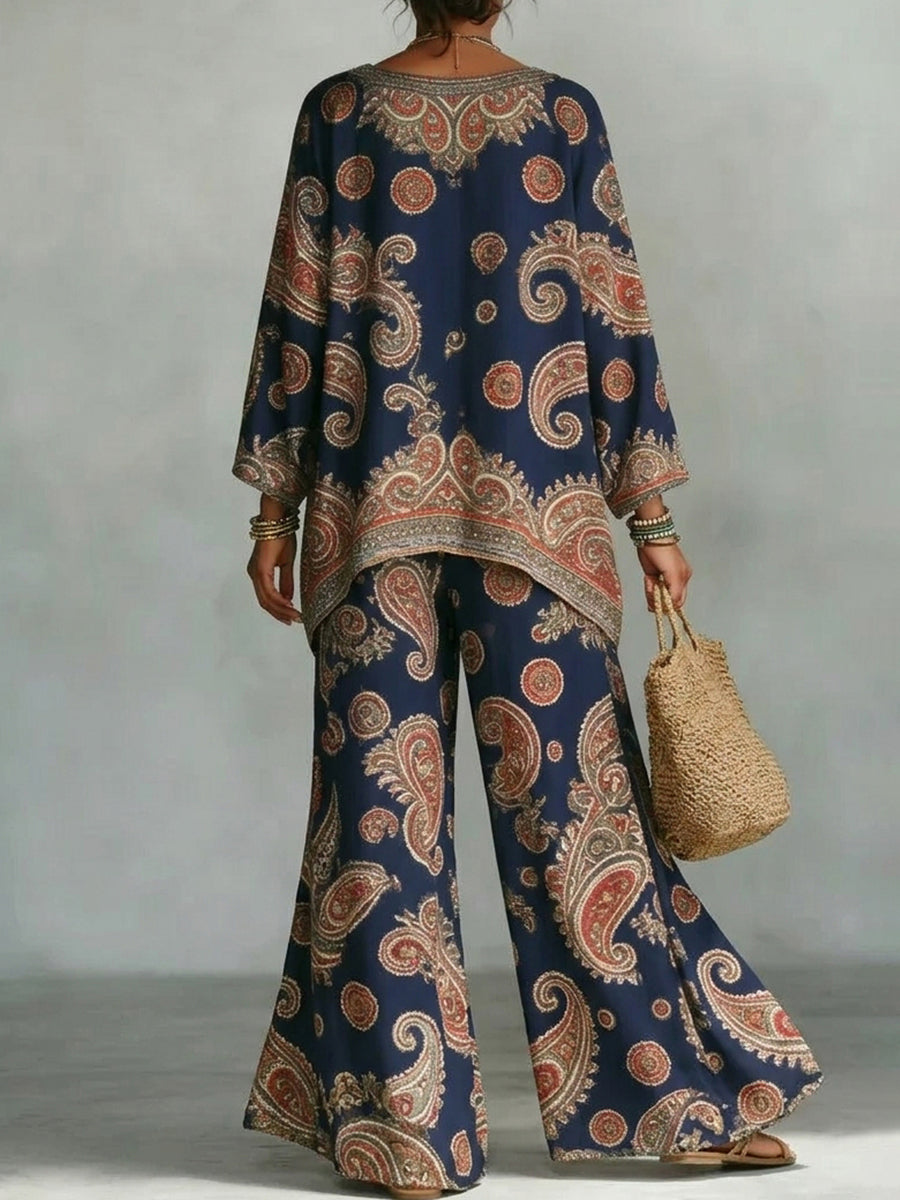 Printed High-Waist Relaxed Contrast Pants