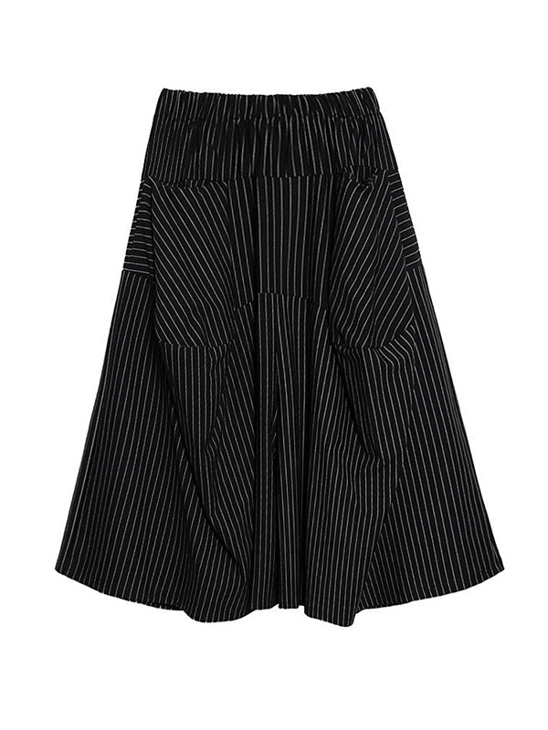 Striped High-Waist Pocket Elastic Culottes