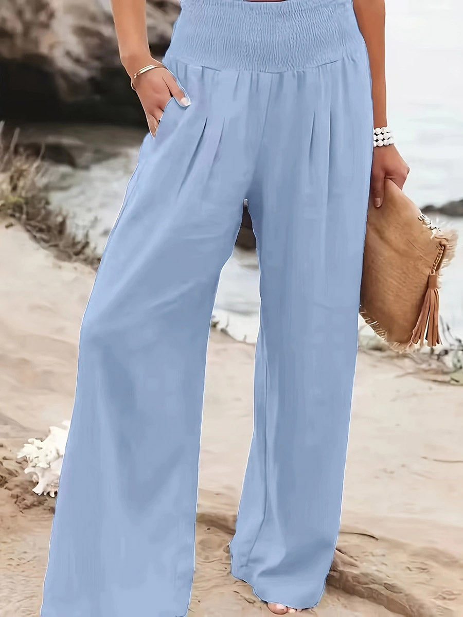High-Waist Pleated Pocket Pants