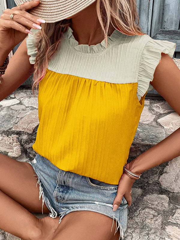 Round-Neck Pleated Ruffle Relaxed Vest