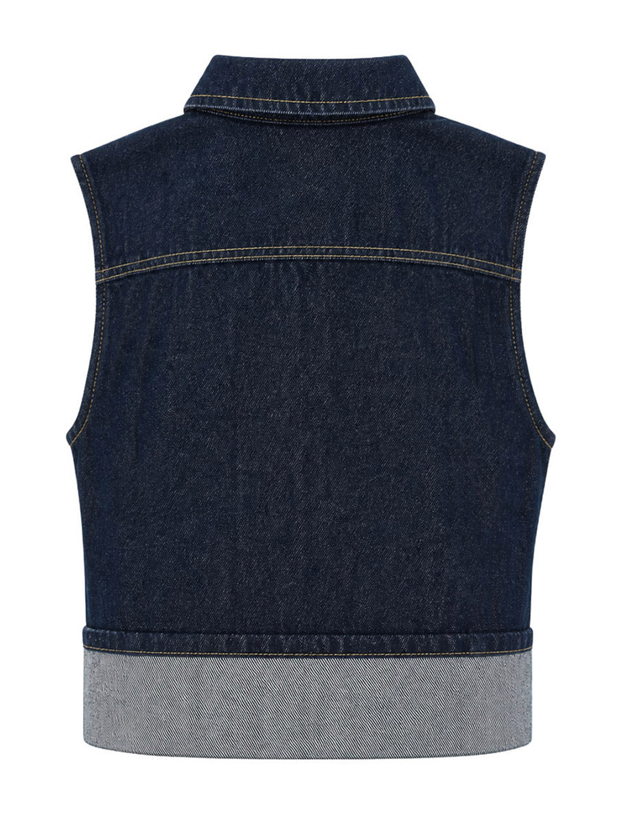 Pleated Button-Detail Sleeveless Relaxed Vest