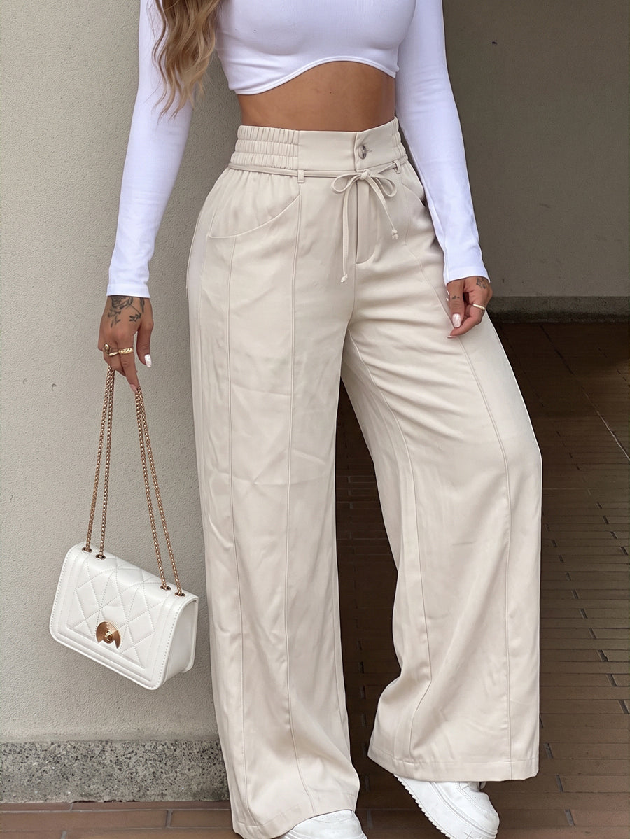 Wide-Leg Pocket Elastic Relaxed Pants
