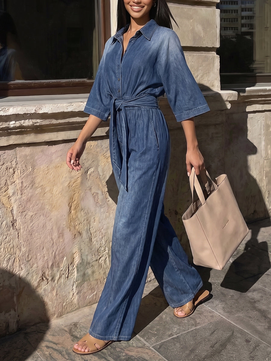 Gradient High-Waist Button-Detail Pocket Jumpsuit
