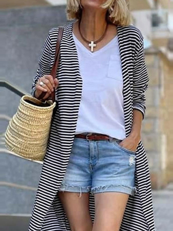 Striped Long-Sleeve Relaxed Contrast Cardigan