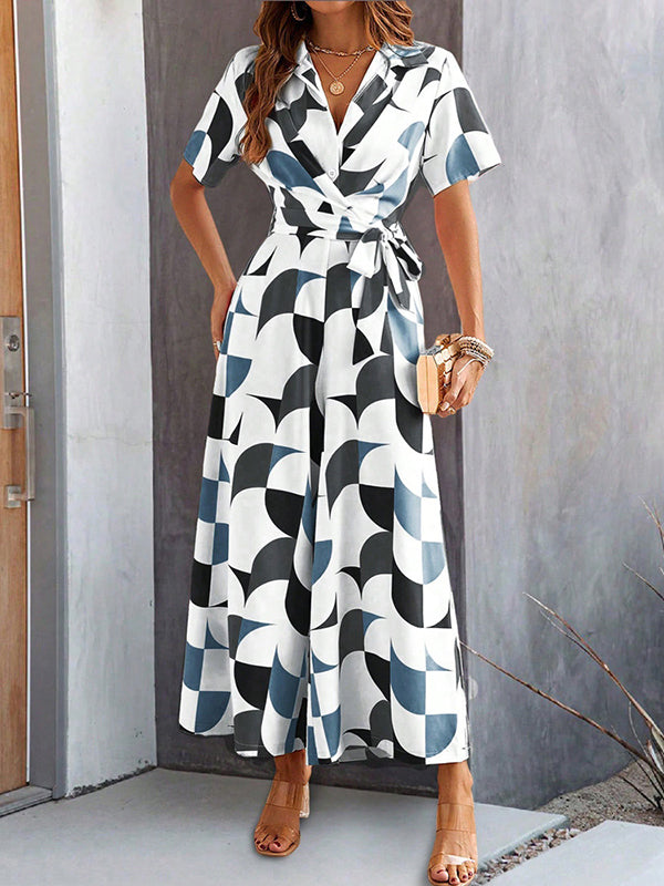 High-Waist V-Neck Button-Detail Relaxed Jumpsuit