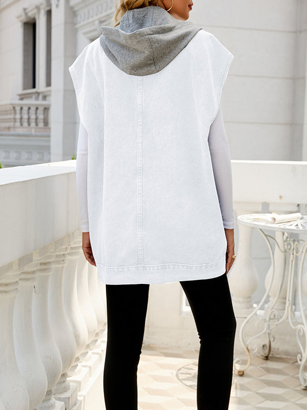 Hooded Button-Detail Pocket Sleeveless Vest