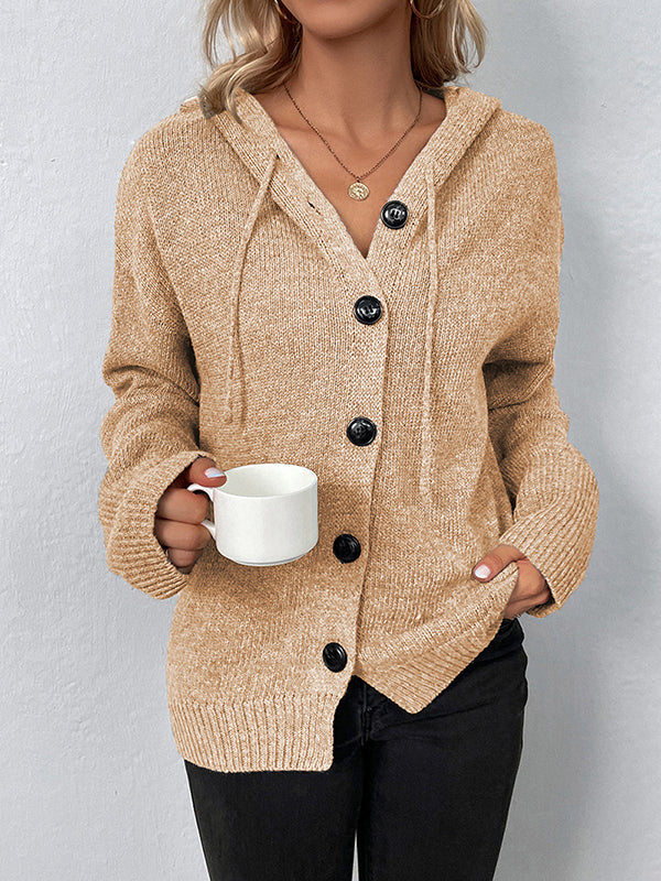 Hooded Button-Detail Cardigan