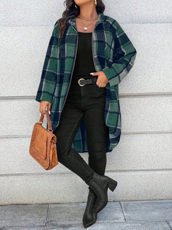 Checked Hooded Zip Long-Sleeve Jacket