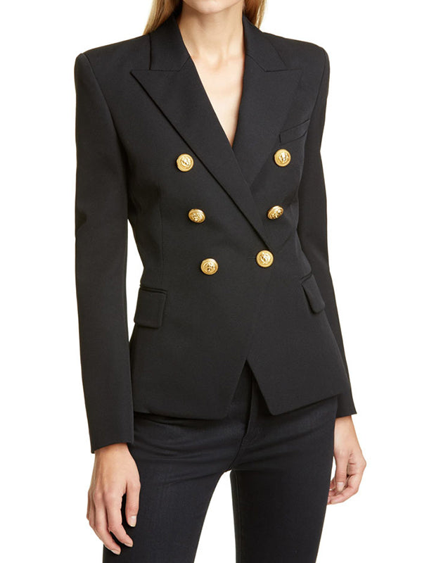 Notch-Collar Button-Detail Long-Sleeve Blazer
