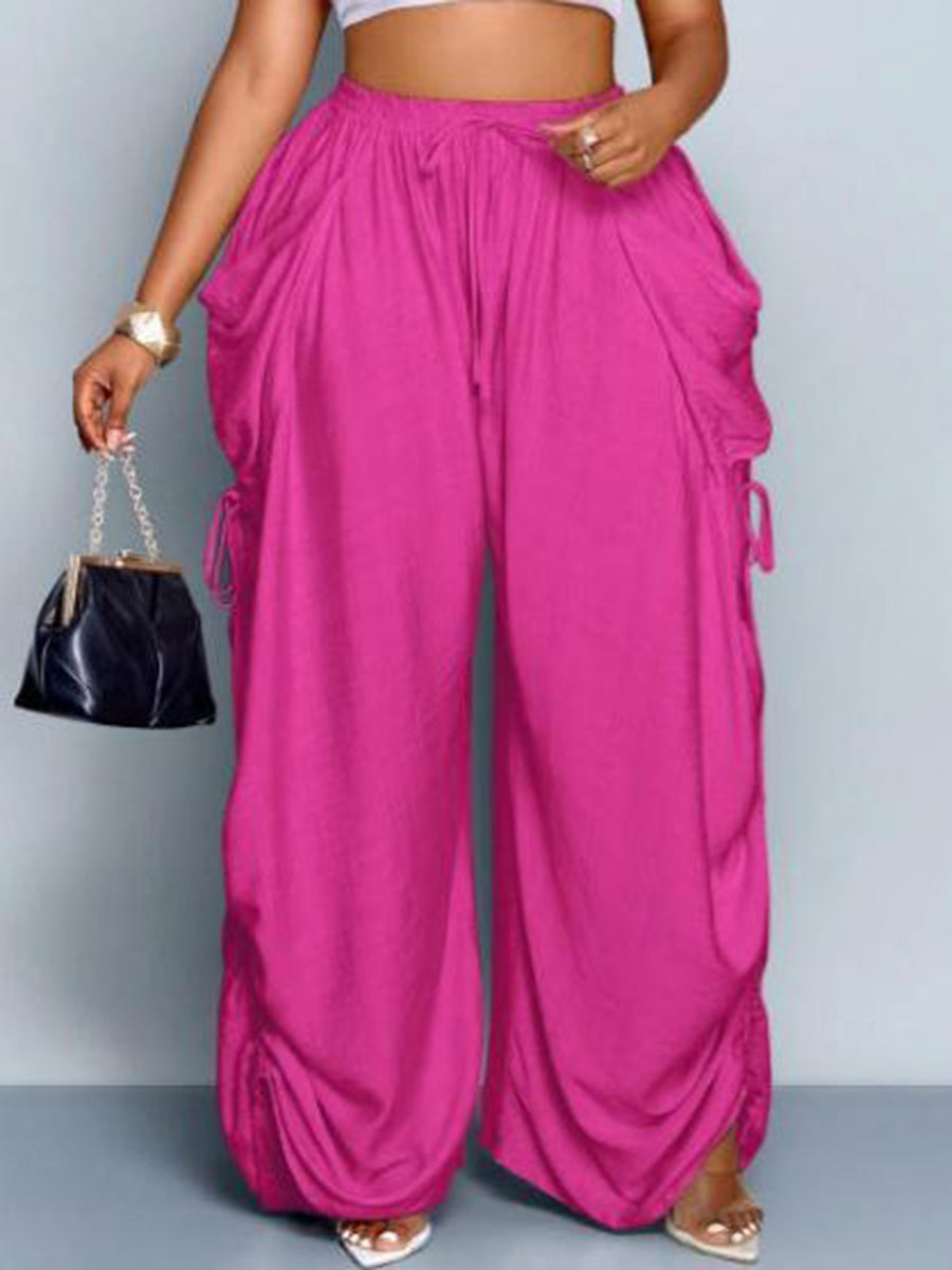 Wide-Leg Plus Size Drawstring Pocket Pants