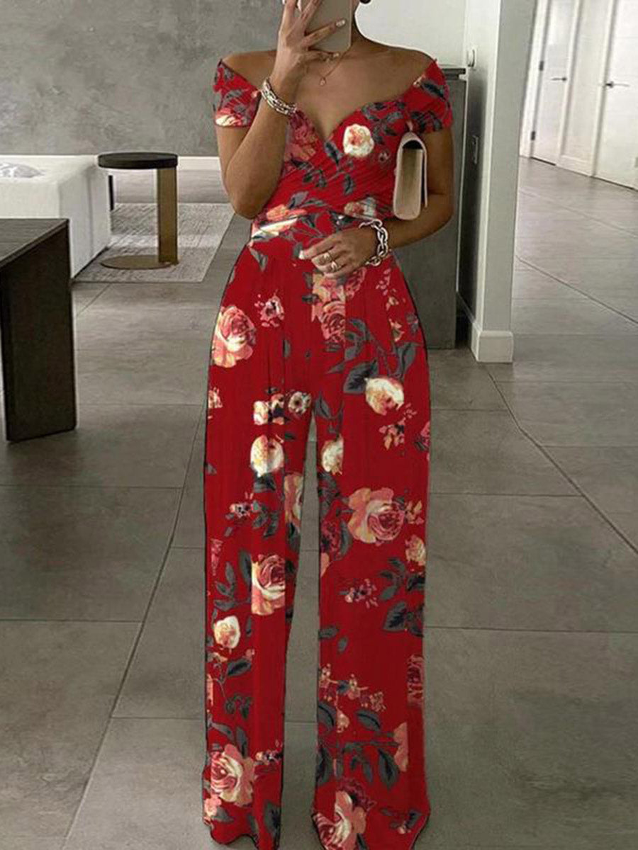 Printed High-Waist Pleated Relaxed Jumpsuit