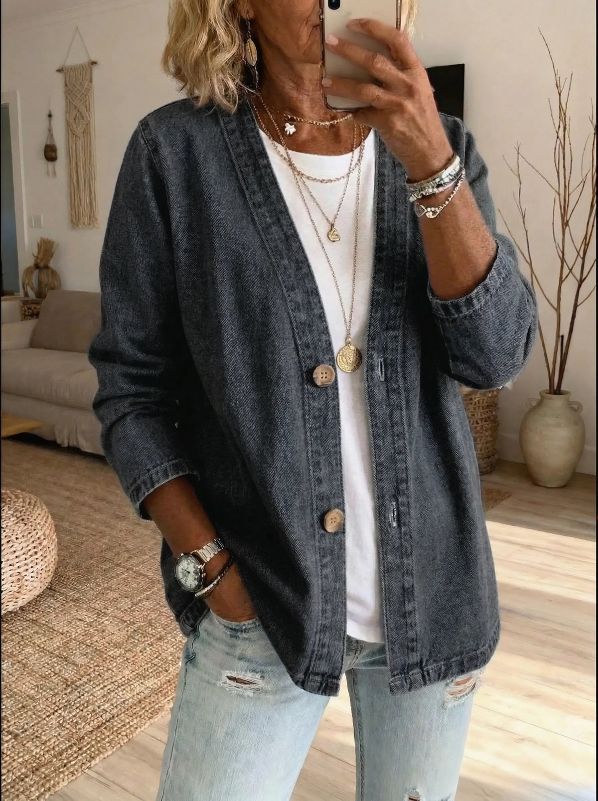 Corinne | Denim Button Coat