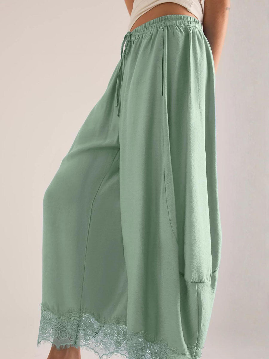 Wide-Leg Drawstring Pocket Elastic Pants
