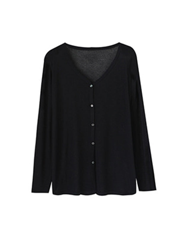 V-Neck Button-Detail Long-Sleeve Relaxed Cardigan