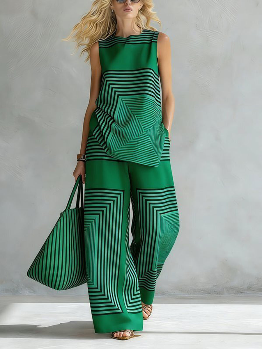 Wide-Leg Pocket Relaxed Contrast Pants
