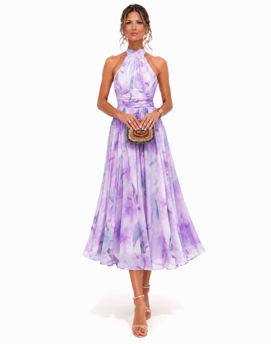 Luciana | Watercolor Halter Maxi Dress