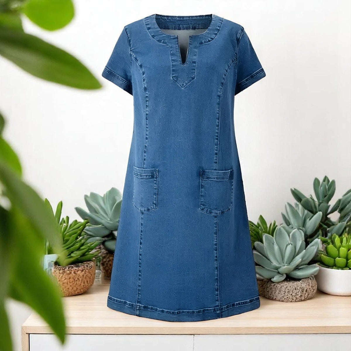 Orthelia | Soft Denim Dress with Front Pockets