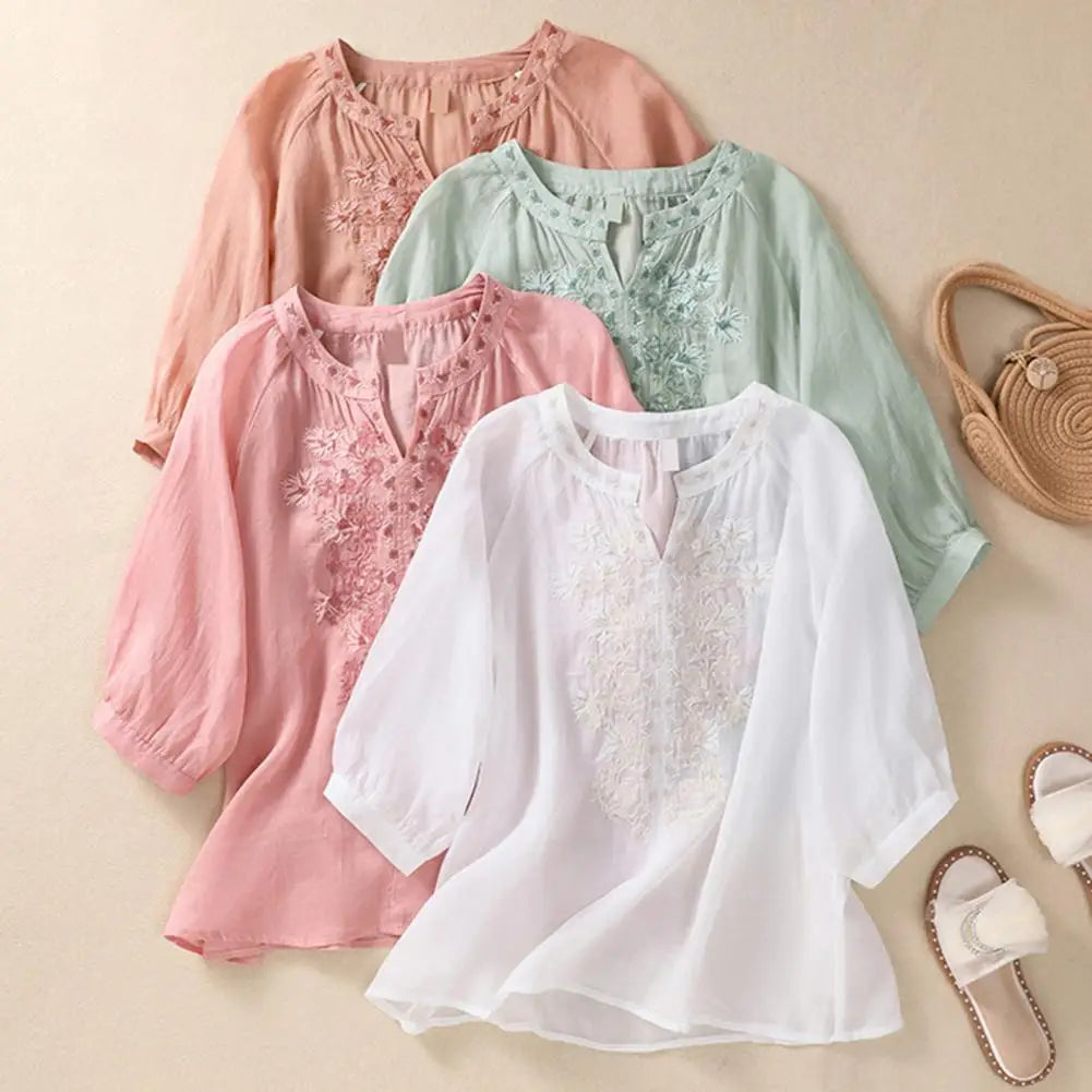Sophie | Embroidered Cotton Floral Blouse