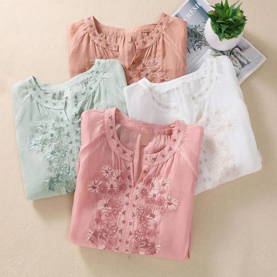 Sophie | Embroidered Cotton Floral Blouse