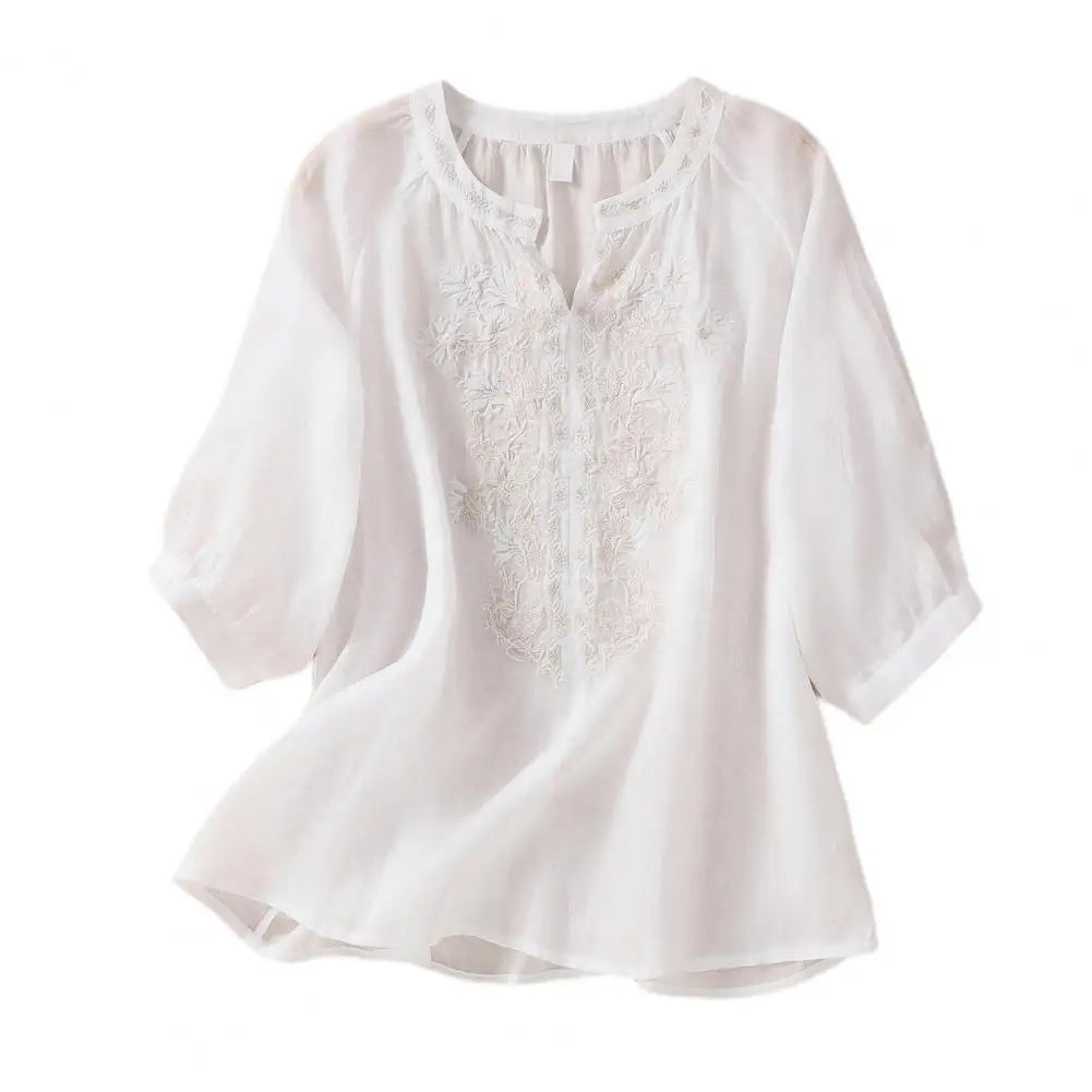 Sophie | Embroidered Cotton Floral Blouse