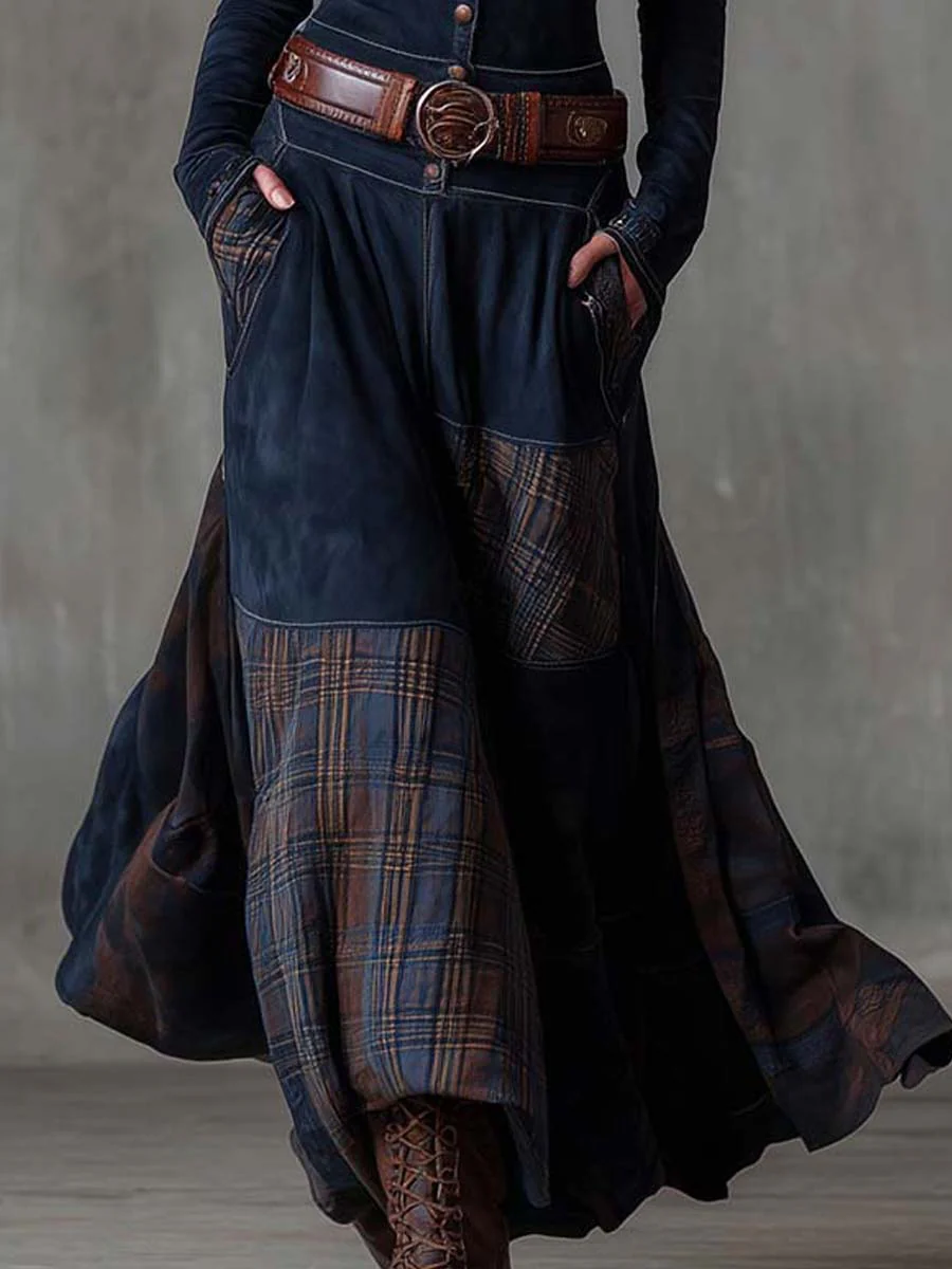 Natasha | Vintage Plaid Suede Maxi Dress