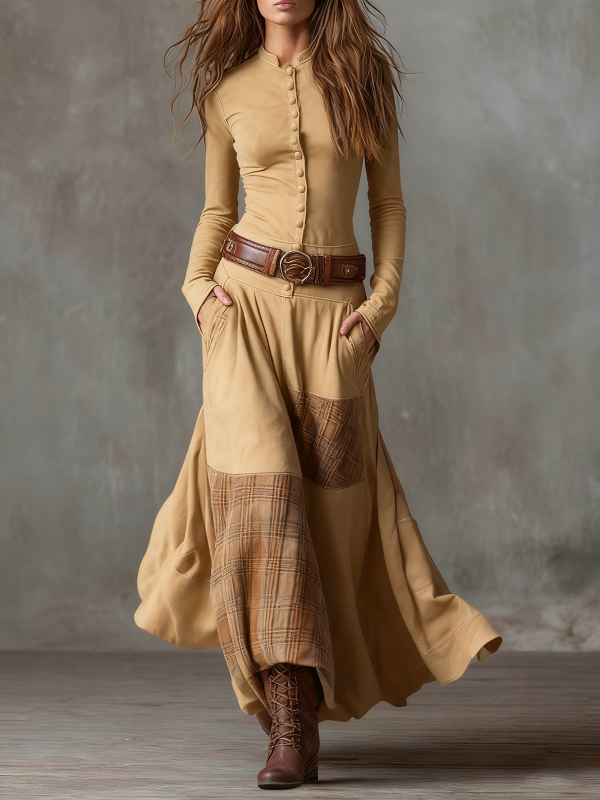 Natasha | Vintage Plaid Suede Maxi Dress