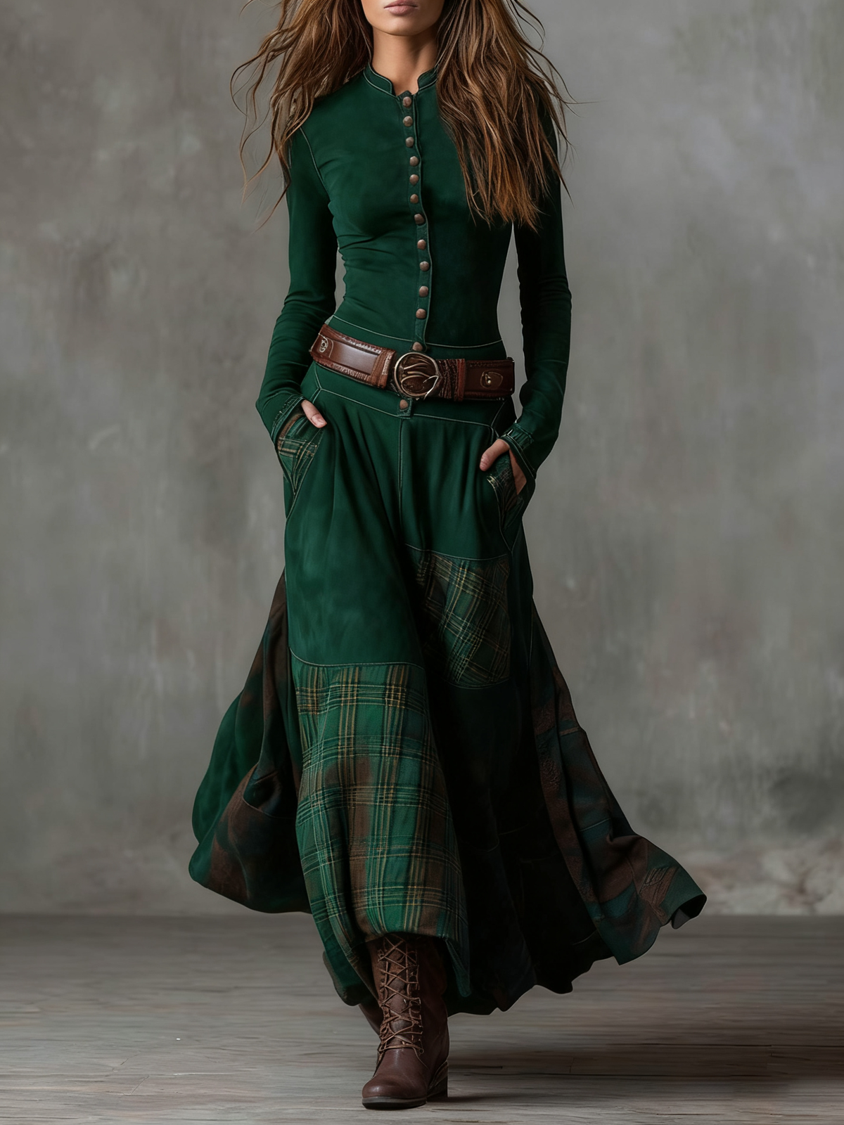 Natasha | Vintage Plaid Suede Maxi Dress