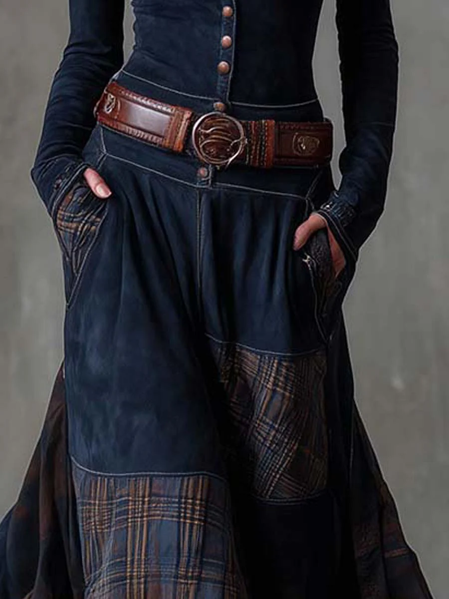 Natasha | Vintage Plaid Suede Maxi Dress