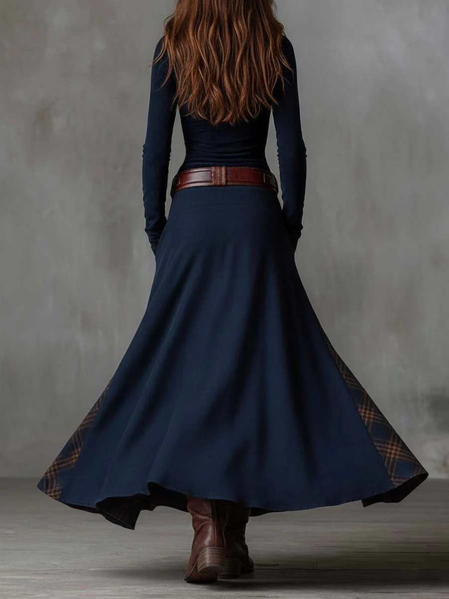 Natasha | Vintage Plaid Suede Maxi Dress