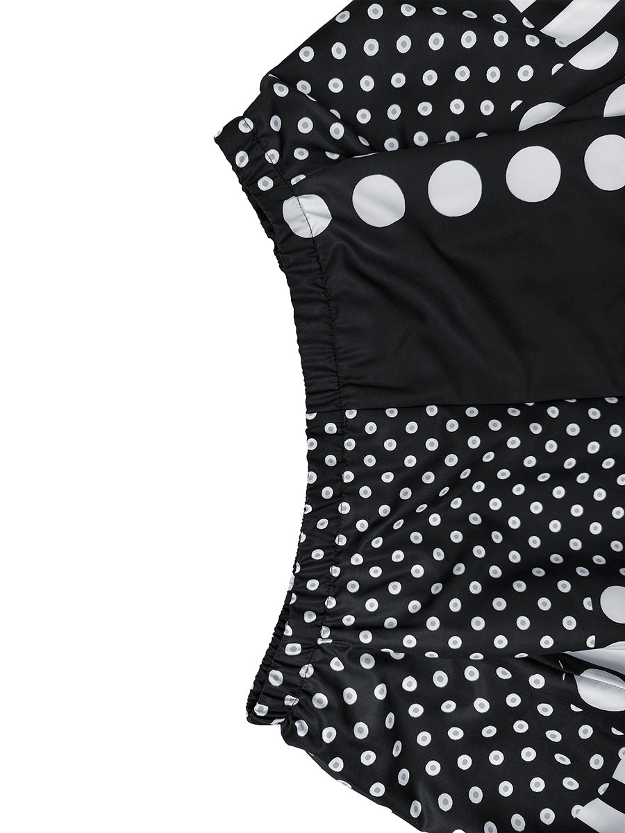 Polka Dot Striped Long-Sleeve Elastic Jumpsuit