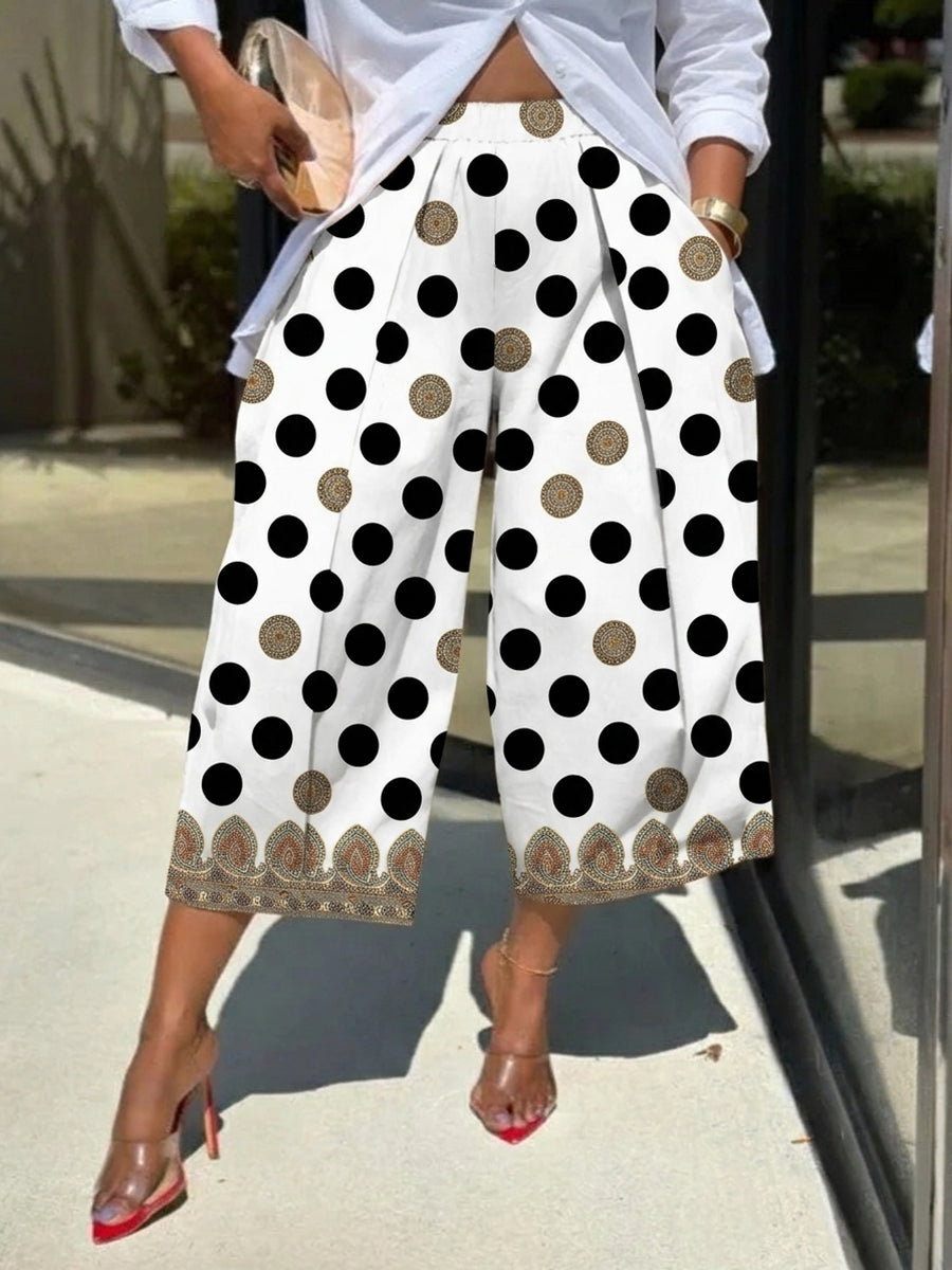 Printed Wide-Leg High-Waist Pocket Pants