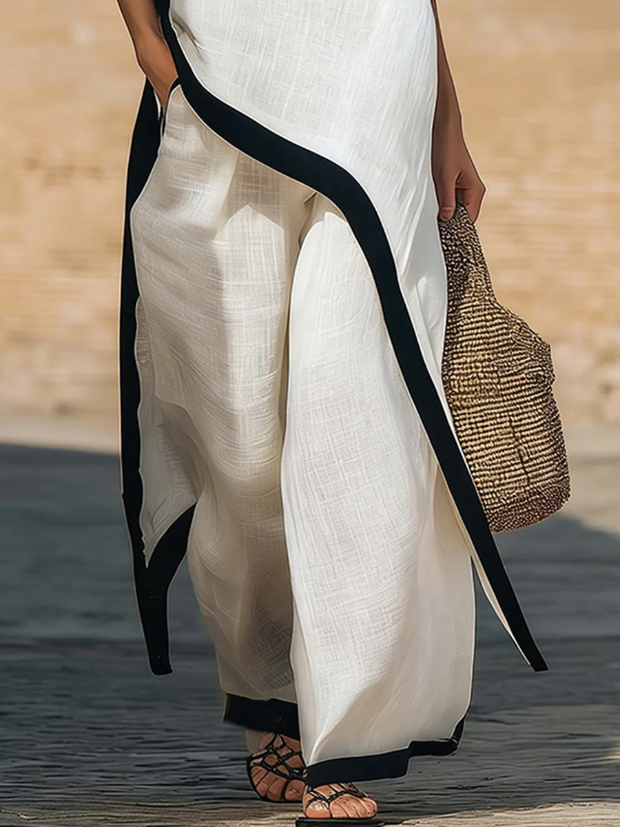 High-Waist Pocket Relaxed Contrast Pants